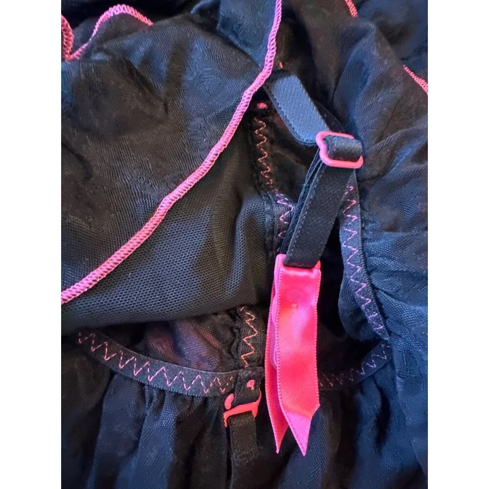 NWT Victorias Secret Black & Pink Lace Chemise‎ Sexy Little Things 36C